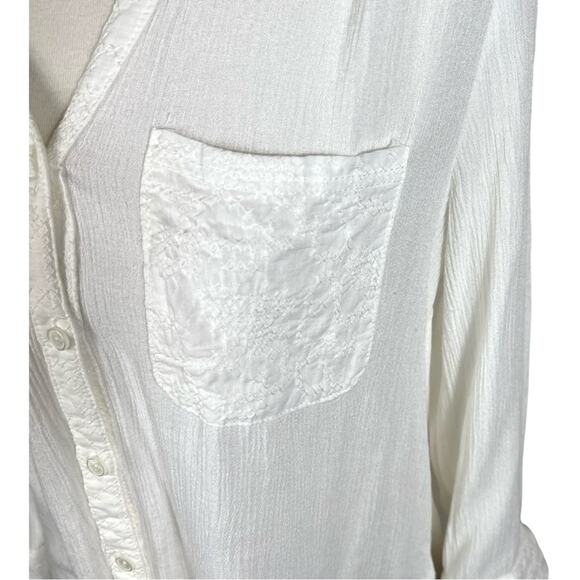 Miss Me Embellished Beaded Sequin Pocket Embroidered Gauze Button Down Size L - Picture 5 of 11
